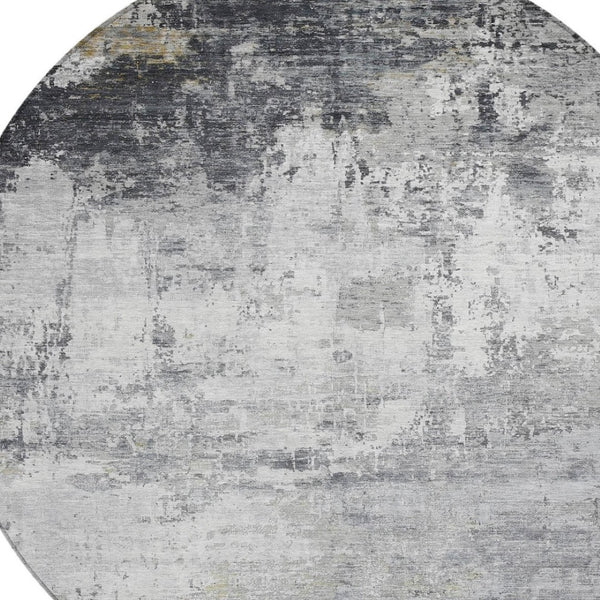 HomeRoots 8' Gray and Ivory Round Abstract Area Rug - Washable, Durable, Modern Design for Indoor & Outdoor Use 620331