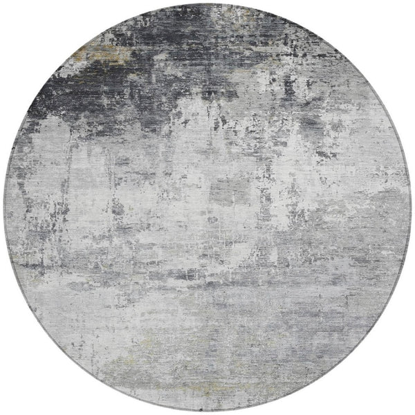 HomeRoots 8' Gray and Ivory Round Abstract Area Rug - Washable, Durable, Modern Design for Indoor & Outdoor Use 620331