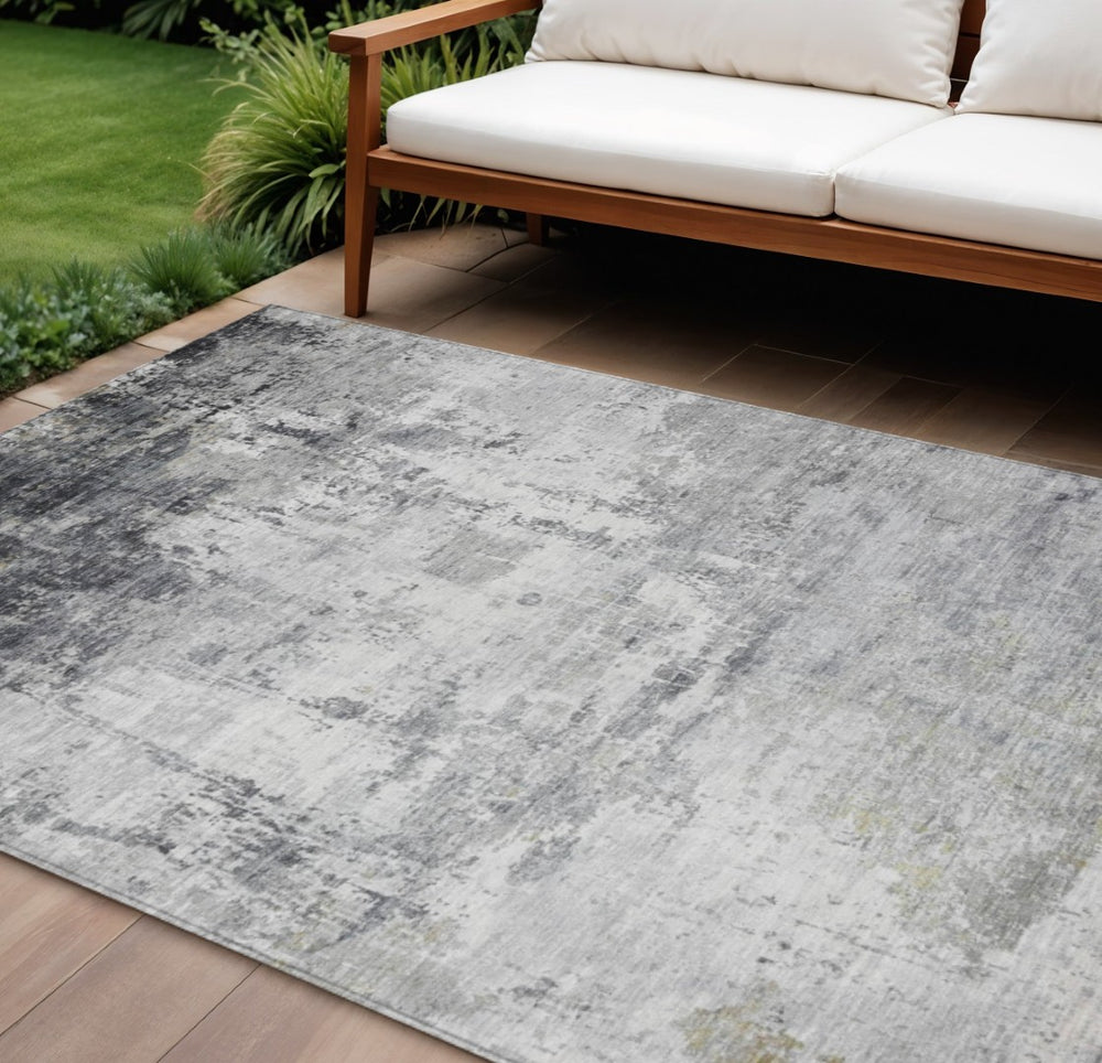 HomeRoots 10' Gray and Ivory Abstract Washable Area Rug – Stylish, Durable Design for Indoor and Outdoor Use 620334