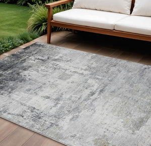 HomeRoots 10' Gray and Ivory Abstract Washable Area Rug – Stylish, Durable Design for Indoor and Outdoor Use 620334