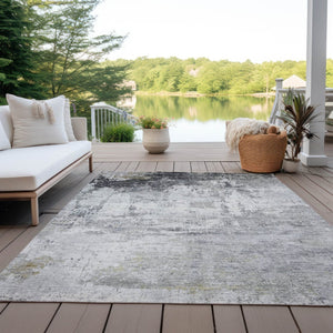 HomeRoots 10' Gray and Ivory Abstract Washable Area Rug – Stylish, Durable Design for Indoor and Outdoor Use 620334