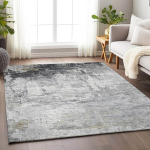 HomeRoots 10' Gray and Ivory Abstract Washable Area Rug – Stylish, Durable Design for Indoor and Outdoor Use 620334