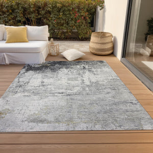 HomeRoots 10' Gray and Ivory Abstract Washable Area Rug – Stylish, Durable Design for Indoor and Outdoor Use 620334