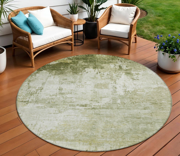 HomeRoots 8' Sage and Ivory Round Area Rug - Modern Abstract Design, Washable, Indoor/Outdoor, Durable & Stylish 620337