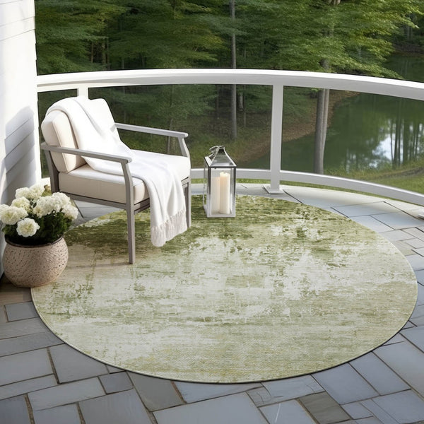 HomeRoots 8' Sage and Ivory Round Area Rug - Modern Abstract Design, Washable, Indoor/Outdoor, Durable & Stylish 620337