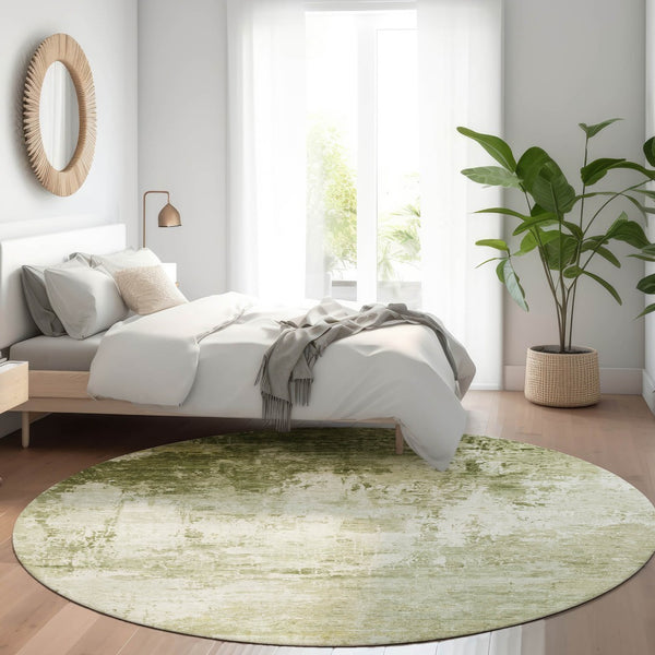 HomeRoots 8' Sage and Ivory Round Area Rug - Modern Abstract Design, Washable, Indoor/Outdoor, Durable & Stylish 620337