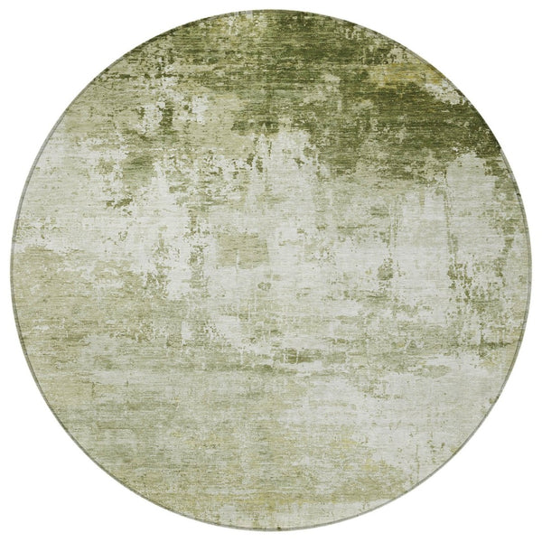 HomeRoots 8' Sage and Ivory Round Area Rug - Modern Abstract Design, Washable, Indoor/Outdoor, Durable & Stylish 620337