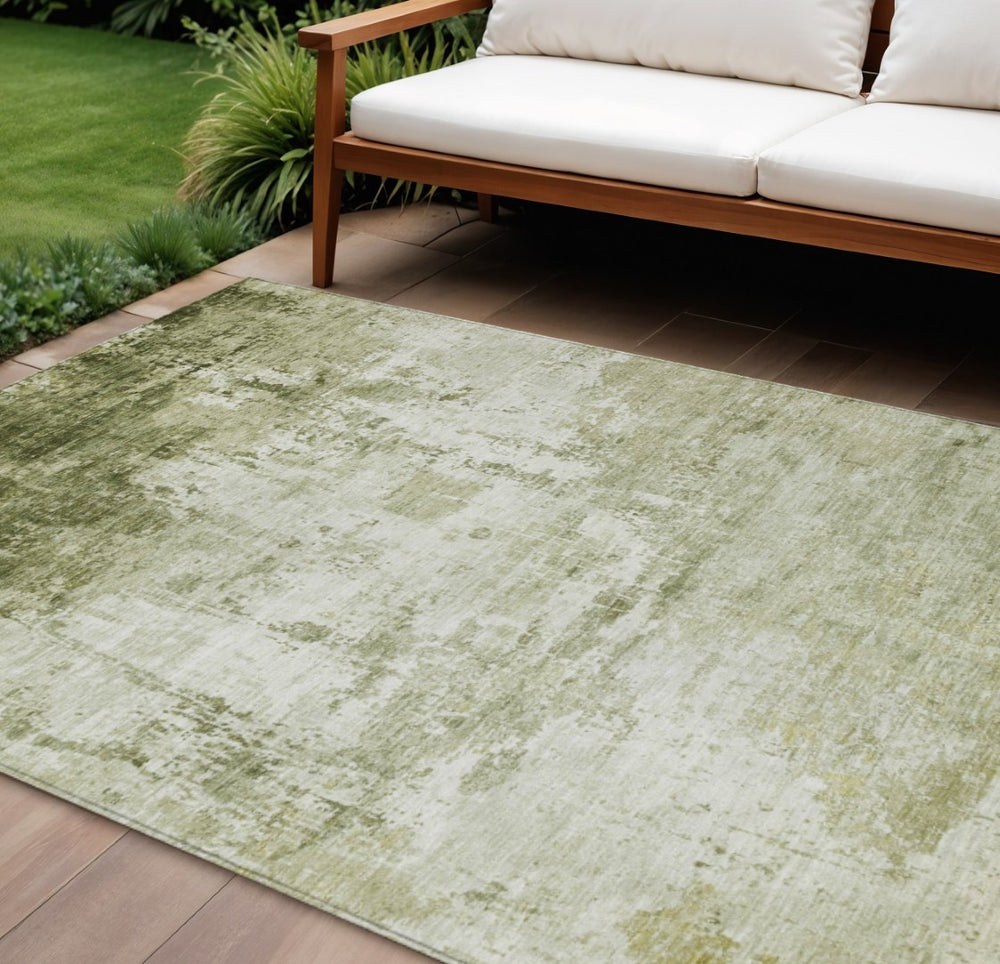 HomeRoots 9' X 12' Sage and Ivory Abstract Area Rug - Stylish, Washable Indoor/Outdoor Design for Versatile Spaces 620339