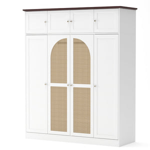 English Elm 70.87"tall Rattan Door Armoire Freestanding Wardrobe with Adjustable Shelves Hanging Rod White W757S00055