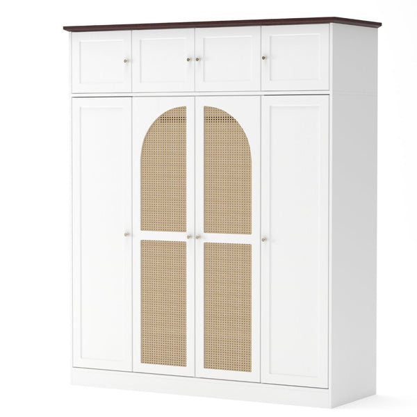 English Elm 70.87"tall Rattan Door Armoire Freestanding Wardrobe with Adjustable Shelves Hanging Rod White W757S00055