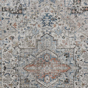 HomeRoots 5' X 8' Elegant Ivory Blue Copper Floral Medallion Washable Rug for Indoor & Outdoor Spaces 620354