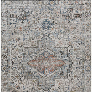 HomeRoots 5' X 8' Elegant Ivory Blue Copper Floral Medallion Washable Rug for Indoor & Outdoor Spaces 620354