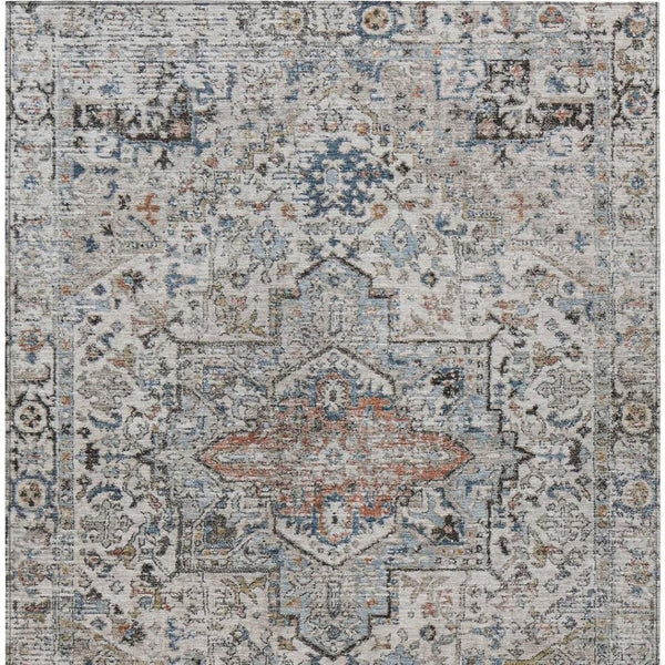 HomeRoots 5' X 8' Elegant Ivory Blue Copper Floral Medallion Washable Rug for Indoor & Outdoor Spaces 620354