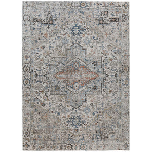 HomeRoots 5' X 8' Elegant Ivory Blue Copper Floral Medallion Washable Rug for Indoor & Outdoor Spaces 620354