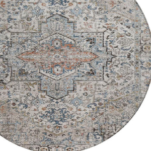 HomeRoots 8' Round Floral Medallion Area Rug - Stylish Ivory, Blue & Copper Design for Indoor/Outdoor Use 620355