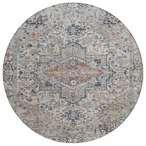 HomeRoots 8' Round Floral Medallion Area Rug - Stylish Ivory, Blue & Copper Design for Indoor/Outdoor Use 620355