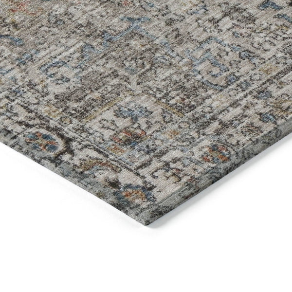 HomeRoots 8' Round Floral Medallion Area Rug - Stylish Ivory, Blue & Copper Design for Indoor/Outdoor Use 620355