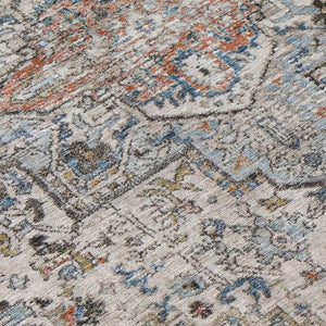 HomeRoots 8' Round Floral Medallion Area Rug - Stylish Ivory, Blue & Copper Design for Indoor/Outdoor Use 620355