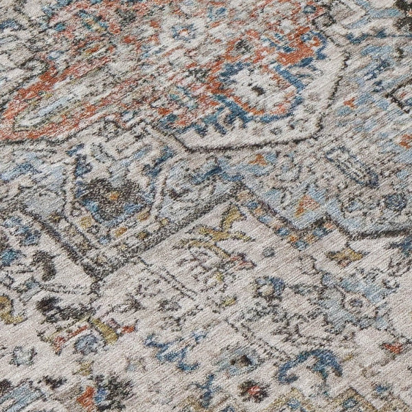 HomeRoots 8' Round Floral Medallion Area Rug - Stylish Ivory, Blue & Copper Design for Indoor/Outdoor Use 620355