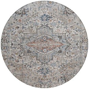 HomeRoots 8' Round Floral Medallion Area Rug - Stylish Ivory, Blue & Copper Design for Indoor/Outdoor Use 620355