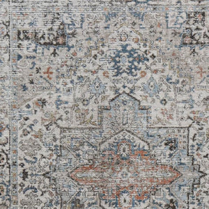HomeRoots 9' Stylish Ivory Blue Copper Floral Medallion Area Rug - Washable, Durable for Indoor & Outdoor Use 620357