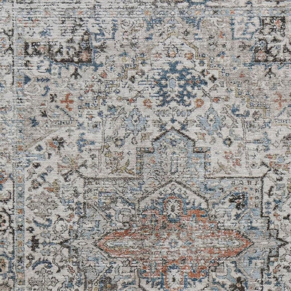 HomeRoots 9' Stylish Ivory Blue Copper Floral Medallion Area Rug - Washable, Durable for Indoor & Outdoor Use 620357