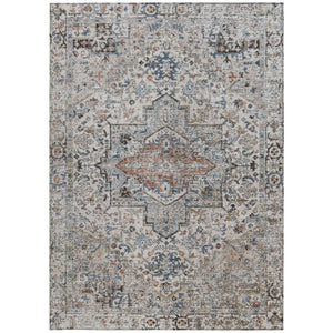 HomeRoots 9' Stylish Ivory Blue Copper Floral Medallion Area Rug - Washable, Durable for Indoor & Outdoor Use 620357