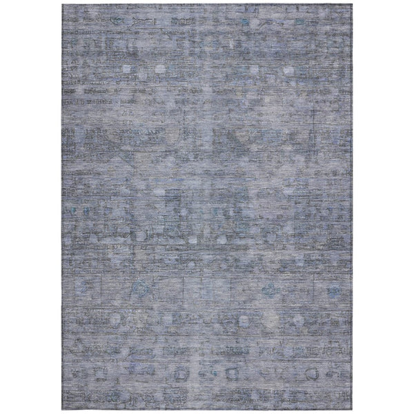 HomeRoots 5' Stylish Blue and Gray Geometric Washable Area Rug for Indoor & Outdoor Use - Durable & Versatile 620366