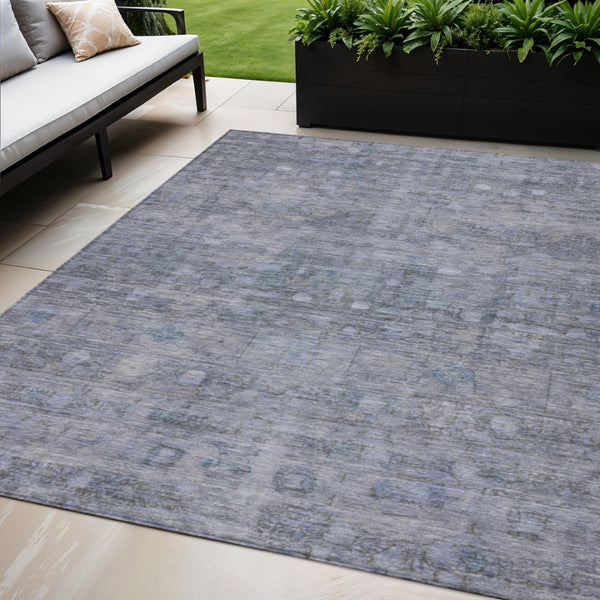 HomeRoots 5' Stylish Blue and Gray Geometric Washable Area Rug for Indoor & Outdoor Use - Durable & Versatile 620366