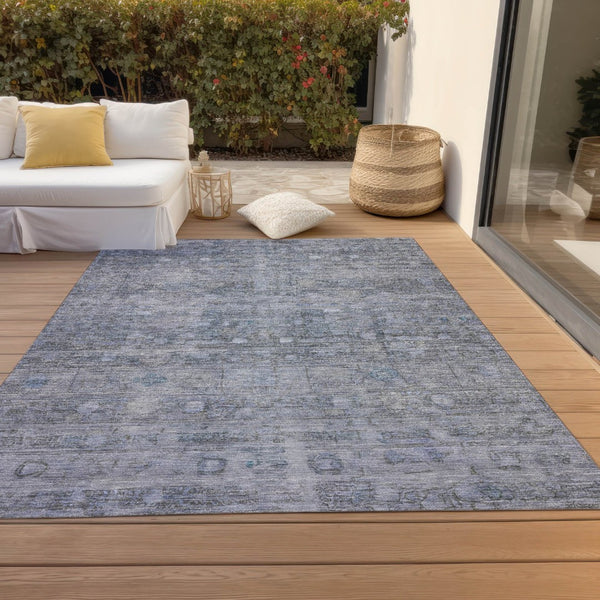 HomeRoots 5' Stylish Blue and Gray Geometric Washable Area Rug for Indoor & Outdoor Use - Durable & Versatile 620366