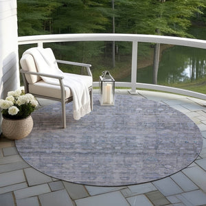 HomeRoots 8' Blue And Gray Round Geometric Rug - Durable, Machine-Washable Design for Indoor & Outdoor Spaces 620367