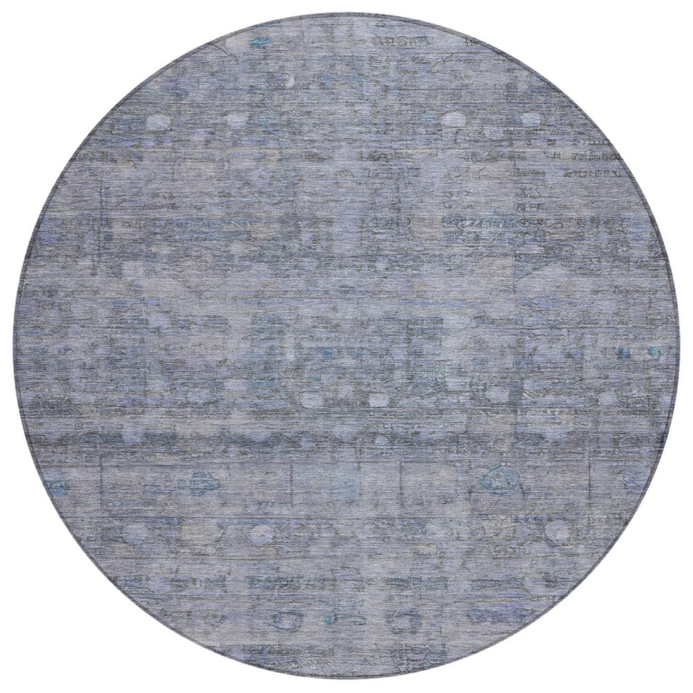 HomeRoots 8' Blue And Gray Round Geometric Rug - Durable, Machine-Washable Design for Indoor & Outdoor Spaces 620367