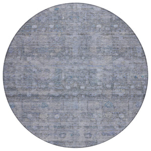 HomeRoots 8' Blue And Gray Round Geometric Rug - Durable, Machine-Washable Design for Indoor & Outdoor Spaces 620367