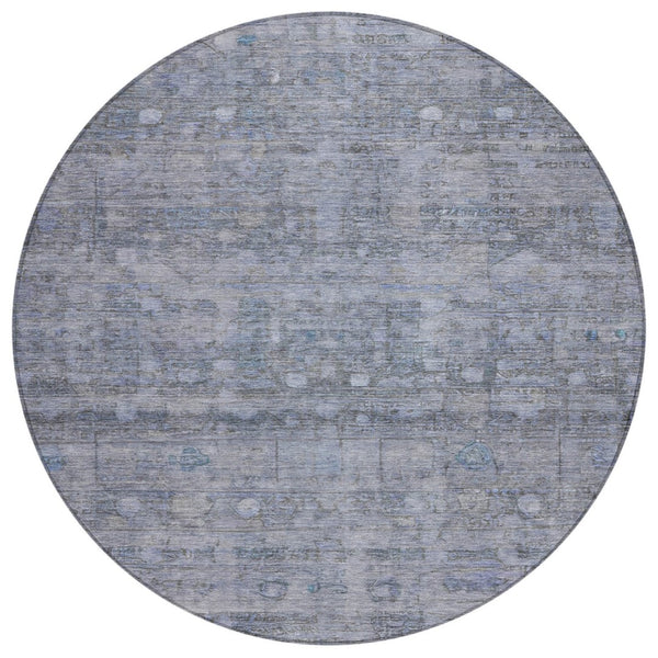 HomeRoots 8' Blue And Gray Round Geometric Rug - Durable, Machine-Washable Design for Indoor & Outdoor Spaces 620367