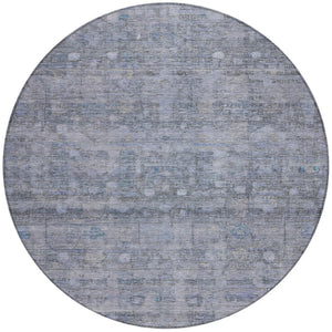 HomeRoots 8' Blue And Gray Round Geometric Rug - Durable, Machine-Washable Design for Indoor & Outdoor Spaces 620367
