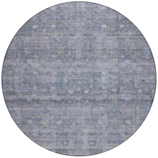 HomeRoots 8' Blue And Gray Round Geometric Rug - Durable, Machine-Washable Design for Indoor & Outdoor Spaces 620367
