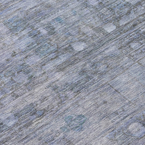 HomeRoots 8' Blue And Gray Round Geometric Rug - Durable, Machine-Washable Design for Indoor & Outdoor Spaces 620367