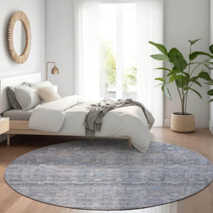 HomeRoots 8' Blue And Gray Round Geometric Rug - Durable, Machine-Washable Design for Indoor & Outdoor Spaces 620367