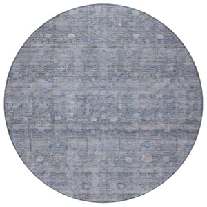 HomeRoots 8' Blue And Gray Round Geometric Rug - Durable, Machine-Washable Design for Indoor & Outdoor Spaces 620367