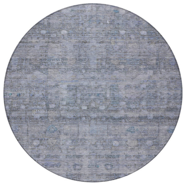 HomeRoots 8' Blue And Gray Round Geometric Rug - Durable, Machine-Washable Design for Indoor & Outdoor Spaces 620367