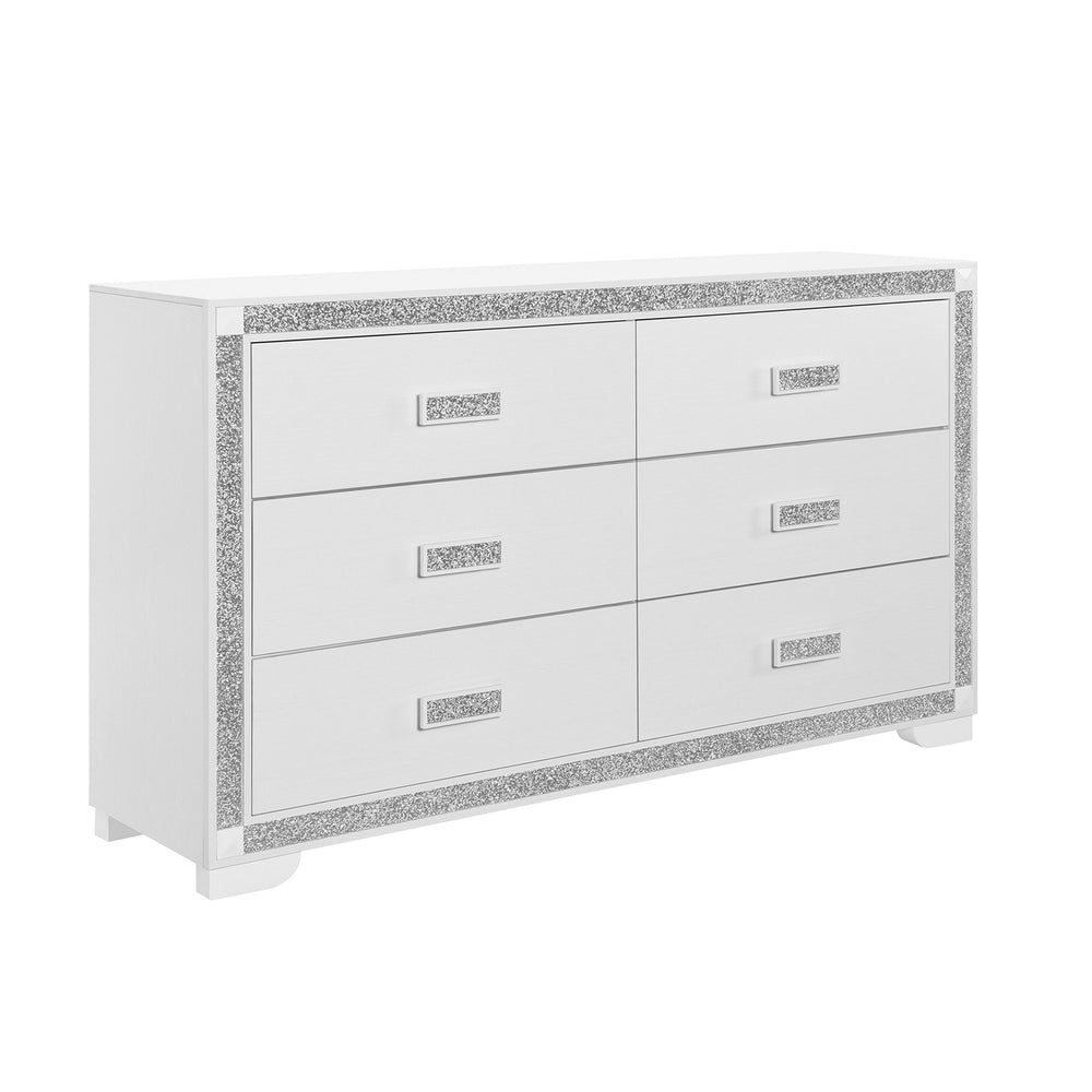 English Elm Soulmarie Glitter Chest with Spacious Drawers and Curved Legs in Solid Wood and MDF, Sturdy Build White 65.94 L x 20.28 W x 37.99 H B201P410797