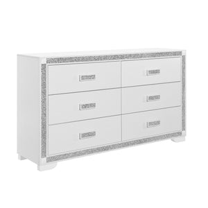 English Elm Soulmarie Glitter Chest with Spacious Drawers and Curved Legs in Solid Wood and MDF, Sturdy Build White 65.94 L x 20.28 W x 37.99 H B201P410797