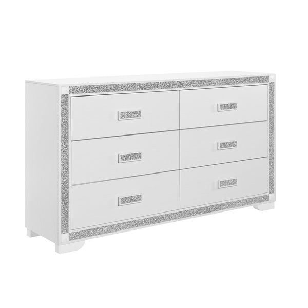 English Elm Soulmarie Glitter Chest with Spacious Drawers and Curved Legs in Solid Wood and MDF, Sturdy Build White 65.94 L x 20.28 W x 37.99 H B201P410797