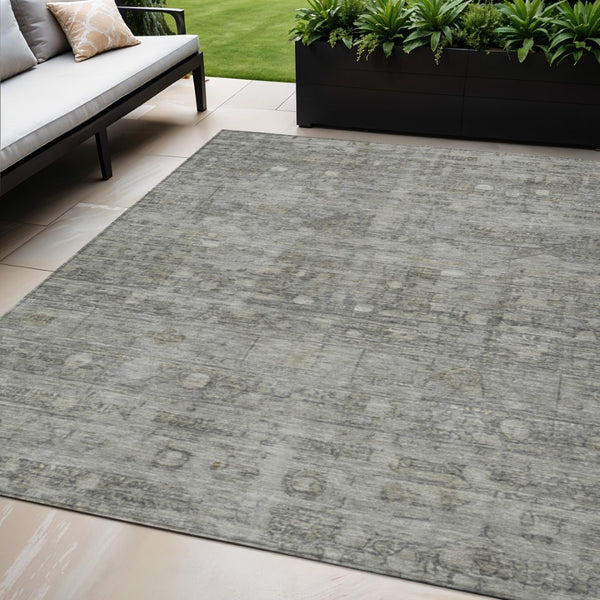 HomeRoots 5' X 8' Geometric Pewter & Gray Washable Area Rug for Indoor/Outdoor Use, Stain-Resistant & Durable 620372
