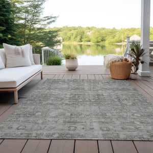 HomeRoots 5' X 8' Geometric Pewter & Gray Washable Area Rug for Indoor/Outdoor Use, Stain-Resistant & Durable 620372