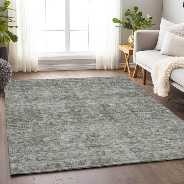 HomeRoots 5' X 8' Geometric Pewter & Gray Washable Area Rug for Indoor/Outdoor Use, Stain-Resistant & Durable 620372