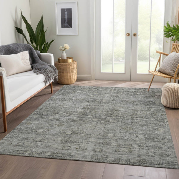 HomeRoots 5' X 8' Geometric Pewter & Gray Washable Area Rug for Indoor/Outdoor Use, Stain-Resistant & Durable 620372