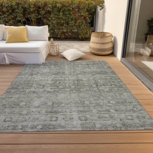 HomeRoots 5' X 8' Geometric Pewter & Gray Washable Area Rug for Indoor/Outdoor Use, Stain-Resistant & Durable 620372