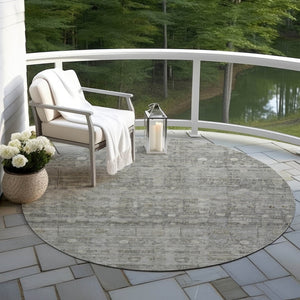 HomeRoots 8' Modern Pewter and Gray Geometric Round Area Rug - Durable, Washable Design for Indoor/Outdoor Use 620373