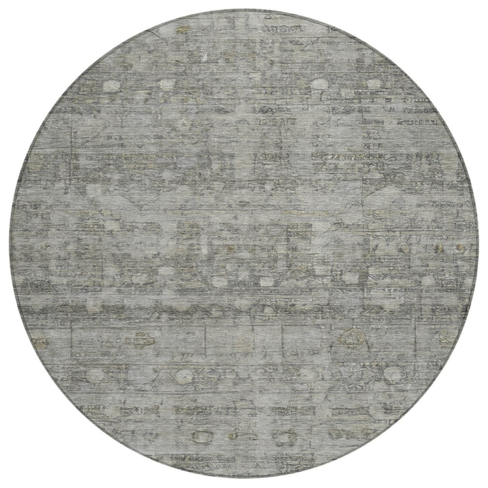 HomeRoots 8' Modern Pewter and Gray Geometric Round Area Rug - Durable, Washable Design for Indoor/Outdoor Use 620373